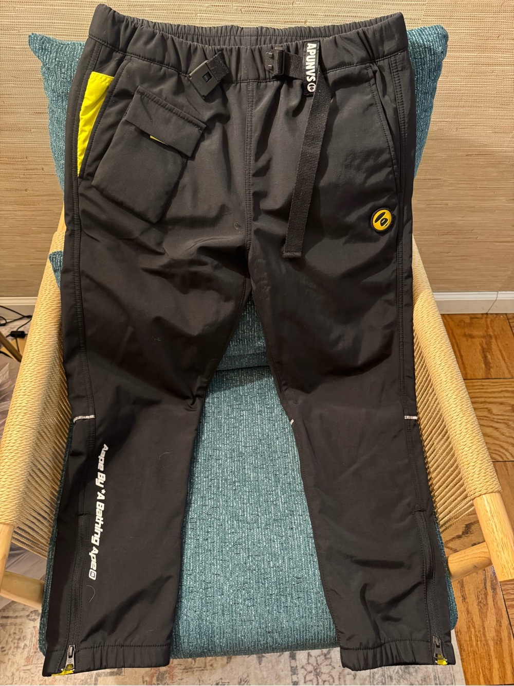 Bathing Ape Men's Black Active Tech Jogger Pants with Yellow Accents